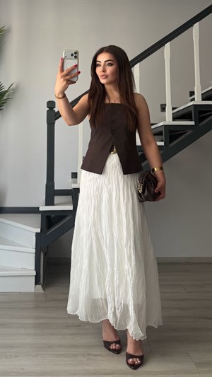 White Lined Crinkle Skirt