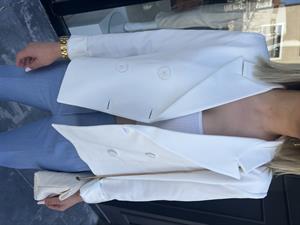 Beyaz Atlas Kumaş Crop Blazer