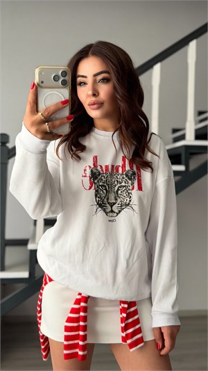 White Printed 2-Thread Sweatshirt