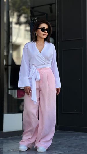 White Poplin Shirt with Belt Detail