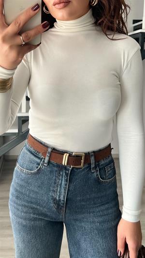 Beyaz Duble Modal Balıkçı Yaka Bluz