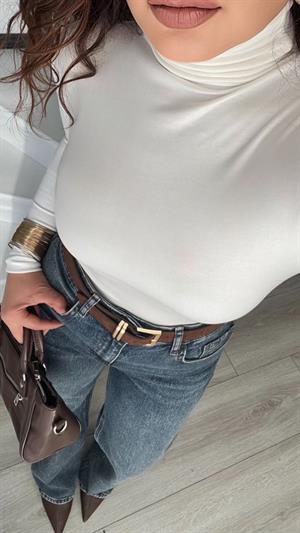 Beyaz Duble Modal Balıkçı Yaka Bluz