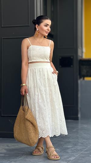 White Lace Bustier-Skirt Set