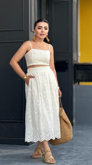 White Lace Bustier-Skirt Set