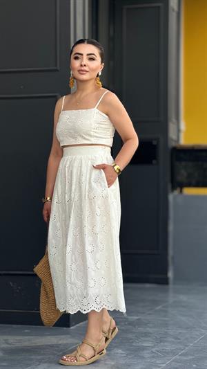 White Lace Bustier-Skirt Set