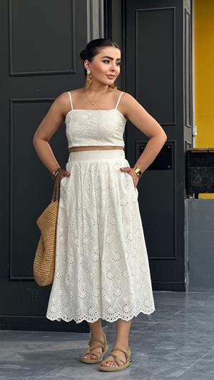 White Lace Bustier-Skirt Set