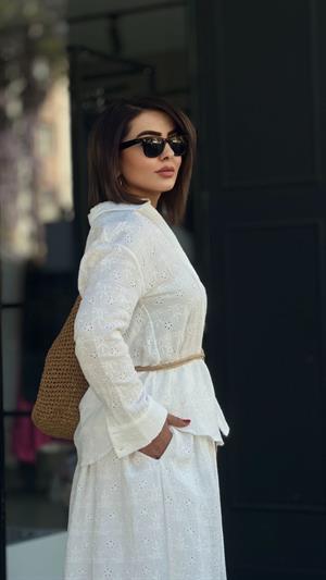 White Lace Shirt and Skirt Set