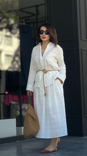 White Lace Shirt and Skirt Set