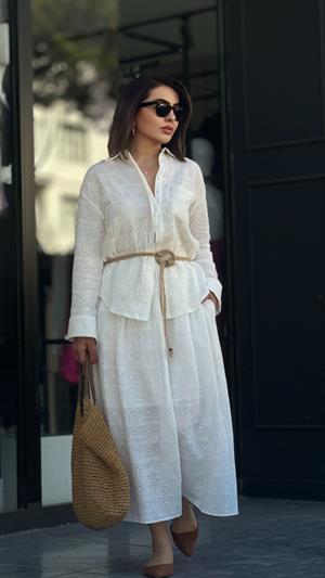White Lace Shirt and Skirt Set