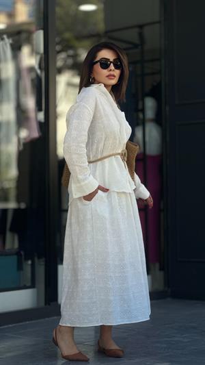 White Lace Shirt and Skirt Set