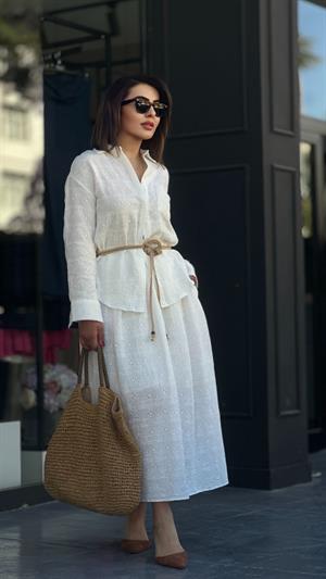 White Lace Shirt and Skirt Set