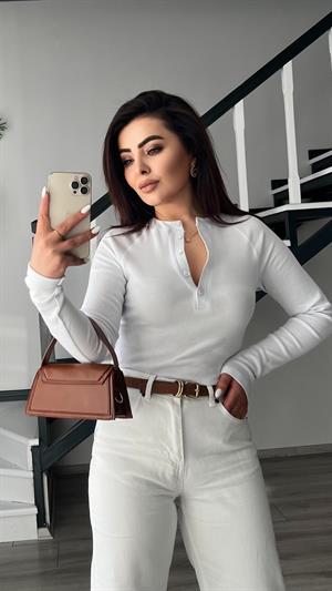 White Corduroy Italian Sleeve Blouse