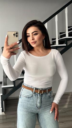 White Wide Neck Blouse
