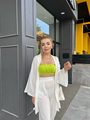 Beyaz Gofre Kumaş Takım