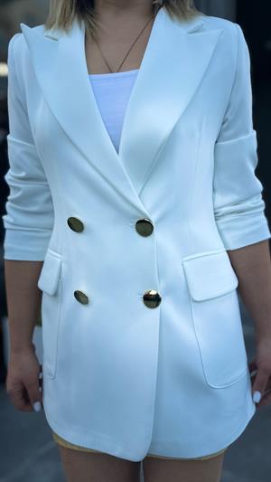 Beyaz Gold Düğme Blazer Ceket