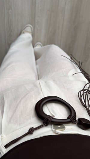 White Belted Raw Linen Pants