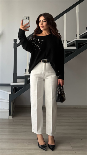 Beyaz Kemerli Skater Jean