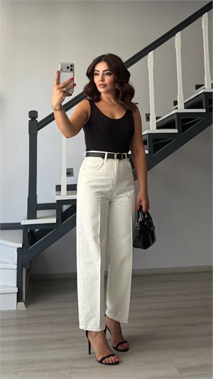 White Belted Skater Jeans