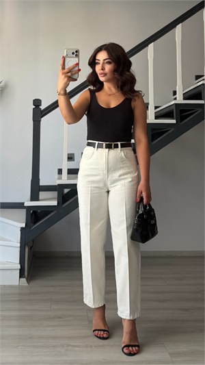 White Belted Skater Jeans