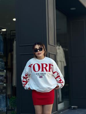 Beyaz NEWYORK Baskılı Sweatshirt 