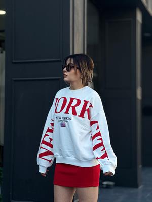 Beyaz NEWYORK Baskılı Sweatshirt 