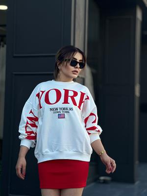 Beyaz NEWYORK Baskılı Sweatshirt 