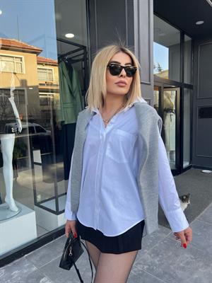 Beyaz Önü Tek Cepli Gömlek
