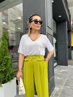 Beyaz Orijinal Marka V Yaka Tişört