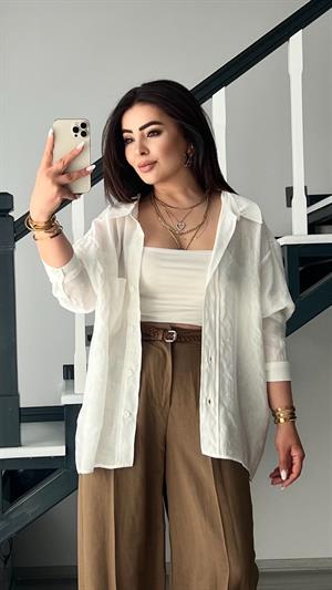 Beyaz Oversize Tensel Gömlek 