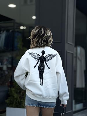 Beyaz Oversize Üç İplik Şardonlu Nirvana Baskılı Sweatsirt