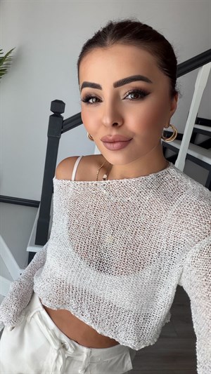 White Sequin Oversized Knit Blouse