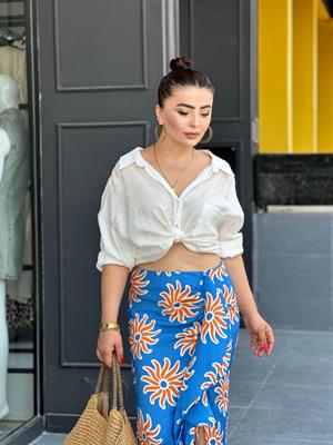 Beyaz Tensel Kumaş Oversize Gömlek 