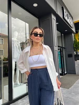 White Tencel Single Pocket Oversize Shirt