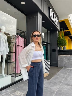 White Tencel Single Pocket Oversize Shirt