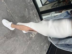White Ribbed Skirt with Slit