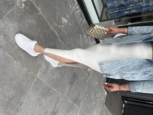 White Ribbed Skirt with Slit