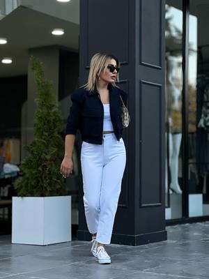Beyaz Yüksek Bel Mom Jean