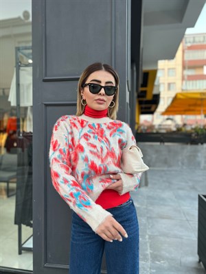Bisiklet Yaka Şardonlu Kazak Bej