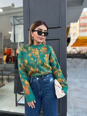 Bisiklet Yaka Şardonlu Kazak Zümrüt