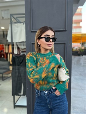 Bisiklet Yaka Şardonlu Kazak Zümrüt