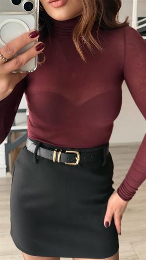 Bordo Balıkçı Yaka Kaşmir Bluz
