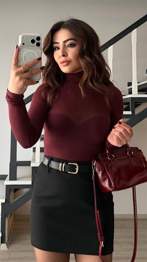 Bordo Balıkçı Yaka Kaşmir Bluz