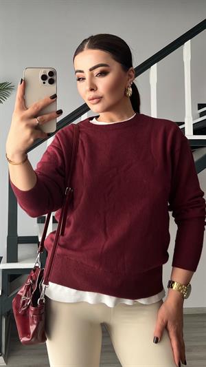 Bordo Bisiklet Yaka Yünlü Basic Kazak