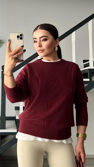 Bordo Bisiklet Yaka Yünlü Basic Kazak