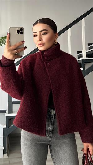 Bordo Buklet Yarım Balıkçı Mont