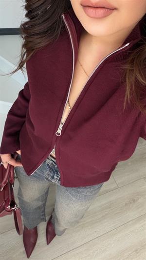 Bordo Çift Fermuarlı Çelik Triko Hırka