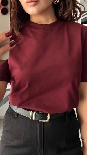 Claret Red Decorative Collar Soild Texture Tshirt