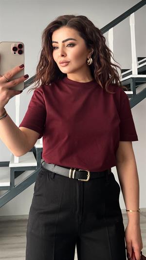 Claret Red Decorative Collar Soild Texture Tshirt