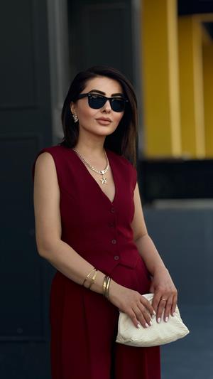 Bordo Düğmeli Yelek 