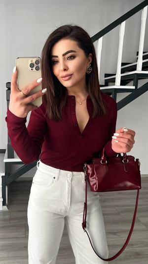 Burgundy Ribbed Italian Sleeve Blouse